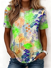 billiga Blommig t-shirt-Dam T-shirt Mönster Blommig Grafisk Mode Stylish Klassisk Kortärmad Rund hals Vanliga toppar Ledigt Dagligen Helgen Blå Rodnande Rosa Purpur Grön Sommar Vår