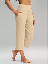 cheap Straight-Leg Pants-Women's Wide Leg Chinos Vacation Classic Style Basic Capris High Waist Plain Pocket Comfy Comfort Soft Stretchy Casual Gym Yoga Apricot Black White Army Green Spring Regular Fit