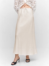 economico Gonne Formali-Per donna Gonne in raso Elegante Moda Maxi Vita Alta Gonne Semplice Coulisse Micro-elastico Feste Data Nero Blu marino Marrone chiaro Marrone Estate