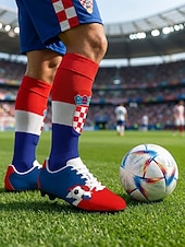 cheap Men's Soccer Shoes-Men's France Lace-up Soccer Cleats, Red Blue Football Shoes, Fan Style Outdoor Turf Footwear for Training, Matches, Sports &amp; Casual Wear