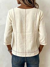 preiswerte Einfache Blusen-Damen Hemd Bluse Einfach Gestreift Stilvoll Klassisch Modern Dreiviertelarm Quadrathals Lange Oberteile Lässig Täglich Strand Weiß Gelb Marineblau Himmelblau Aprikose Sommer Frühling