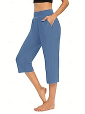  Mulheres calções capri chinês Férias Roupa de rua Casual Comprimento da panturrilha Cintura Média Tecido Bolsos Cintura elástica Confortável Respirável Com Stretch Diário Ao ar livre Streetwear Vinho