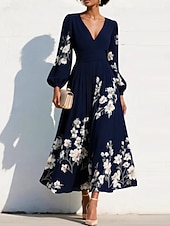 Χαμηλού Κόστους Κομψά φλοράλ φορέματα-Γυναικεία Μακρύ φόρεμα Φορέματα σιφόν Floral φόρεμα Φόρεμα εκτύπωσης Κομψό Μοντέρνα ΕΞΩΤΕΡΙΚΟΥ ΧΩΡΟΥ Διακοπές Αργίες Κανονικό Φλοράλ Μακρυμάνικο Λαιμόκοψη V