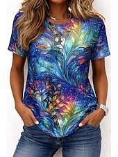 ieftine tricou Art &amp; Design-Pentru femei Tricou Imprimeu Floral Grafic Gradient de culoare Stilat Clasic Casual Manșon scurt Stil Nautic Rotund Topuri lungi Casual Zilnic Albastru piscină Portocaliu Vară Primăvară Toamnă