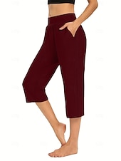  Mulheres calções capri chinês Férias Roupa de rua Casual Comprimento da panturrilha Cintura Média Tecido Bolsos Cintura elástica Confortável Respirável Com Stretch Diário Ao ar livre Streetwear Vinho
