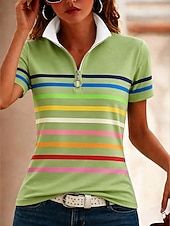 economico T-shirt a righe e geometrico-Per donna Maglietta Cerniera Zip a un quarto A strisce Grafico Blocco di colori A righe Vintage Tropicale Hawaiano Manica Corta Collo Alto Top Regolari Matrimonio in Spiaggia Casuale Quotidiano Blu