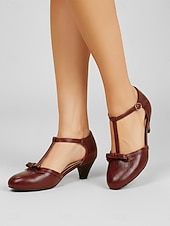 cheap 1950s Retro-Women's 1950s Vintage Burgundy Mary Janes - Elegant T-Strap Kitten Heels with Bow Detail for Retro Parties, Evening Events &amp; Classic Ladylike Style