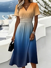 ieftine Rochie Artă și Design-Pentru femei Rochii Midi Rochie A line Vacanță Casual Boho Fit regulat Grafic Manșon scurt În V Albastru piscină Roz Îmbujorat Mov Portocaliu Vară Primăvară