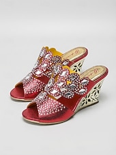 abordables Sandalias de cuña-Sandalias de cuña azules adornadas para mujer, zapatos elegantes sin cordones con punta abierta para la madre de la novia, boda en el jardín &amp;eventos formales