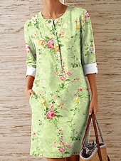  Dames Knielengte jurk Casual jurk Vintage Normale pasvorm Bloemig Grafisch Mouwloos V-hals blauw Blozend Roze Paars Groen Zomer Lente