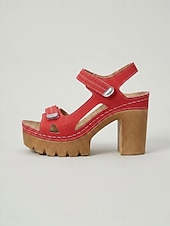 economico Sandali con tacco-Sandali da donna rossi con plateau e tacco a blocco – sandali a punta aperta con suola spessa e cinturino regolabile, scarpe estive casual alla moda per viaggi e feste in giardino &amp;abbigliamento