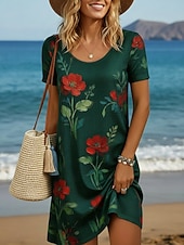 abordables Robes fleuries-Femmes Mini robe Robe Décontractée Robe T-Shirt Mode Moderne Quotidien Extérieur Vacances Coupe régulière Fleuri Graphique Manche Courte Col ras du cou Vin Vert Véronèse bleu marine Vert Été Printemps