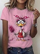 economico Maglietta Animali-Per donna Maglietta Stampato Grafico Animale Cartoni animati Elegante Classico Casual Manica Corta Girocollo Top Regolari Quotidiano Blu Bianco Rosa Arancione Estate Primavera