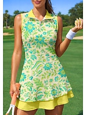 abordables Robe de tennis pour femmes-Femmes Floral tenue de sport Robe polo de tennis Sans manches Fermeture éclair Quart de zip Élastique Évacuation de la transpiration Respirant Volley-ball Tennis Le golf Col Col Rabattu Robe Vert