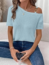 Χαμηλού Κόστους Απλή μπλούζα-Γυναικεία Μπλουζάκι Μπλουζάκι μπλουζάκι Κουρελού Σκέτο Μοντέρνα Στυλάτο Κλασσικό Κοντομάνικο Ασύμμετρος λαιμός Κανονικά μπλουζάκια Καθημερινά Εξόδου Σαββατοκύριακο