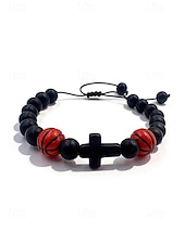 abordables Accesorios-Pulsera deportiva para hombre de materiales mixtos con motivos de fútbol y baloncesto. &amp;Cuentas de fútbol, tamaño ajustable, accesorio de apoyo para aficionados, ropa informal para el día del partido,