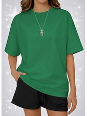 abordables Camiseta lisa-Camiseta de mujer de 100% algodón oversized camiseta de color sólido moda clásica casual de manga corta cuello redondo tops regulares para deportes salir diario verde salvia negro blanco amarillo