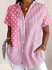  Koszulka Damska Krótki Rękaw Graficzna Geometria Vintage Codzienna Stylowa Koszulka Kołnierzyk Regularne Topa Codzienne Czarny i Biały Czarny Biały Żółty Różowy Lato Wiosna