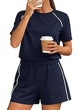 Недорогие спортивные костюмы-Жен. Спортивный костюм Свитер-свитшот Спортивные шорты 2 предм Однотонный Футболка и брюки для бега Комплект спортивной одежды Лето Весна Черный Военно-зеленный Тренажерный зал Тренировки Йога
