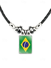 preiswerte Zubehör-Herren-Legierung &amp;Acryl-Halskette mit Anhängern in Nationalflaggen-Optik, verschiedene Ländermotive, lässiger Boho-Stil, perfekt für Fußballfans, Spieltage und Outdoor-Aktivitäten. &amp;Alltagskleidung