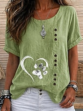 cheap Art&amp;Design Blouses-Women's Blouse Buttons Graphic Geometric Elegant Vintage Daily Short Sleeve Crew Neck Regular Tops Casual Daily Holiday Blue Pink Army Green Brown Green Summer Spring