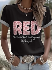  Amerikaanse onafhankelijkheidsdag Dames T-shirt Afdrukken Grafisch Brief Vintage Stijlvol Klassiek Korte mouw Strakke ronde hals Ronde hals Normale tops Casual Dagelijks Zwart Wit Rood Zomer Lente