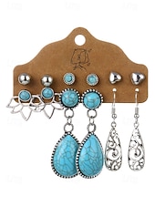 cheap Women's Earring-Women's Bohemian Alloy Turquoise Earrings Set, Multi Style Drop and Stud Earring Collection for Beach Vacation, Daily Casual Wear, Travel and Resort Styling