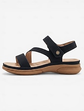 economico Sandali Comodi-Sandali da donna neri comodi con supporto plantare – scarpe da passeggio imbottite con cinturino regolabile, sandali leggeri antiscivolo per viaggiare e fare shopping &amp;uso quotidiano