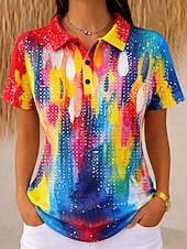abordables Art &amp; Design Blouses-Femmes Chemise Chemises Polo Gaufre Hauts d'été A Ombre Graphique Géométrique ancien Élégant Manche Courte Col Rabattu Col Polo Hauts Réguliers Mariage à la plage Occasionnel Quotidien Bleu Rose