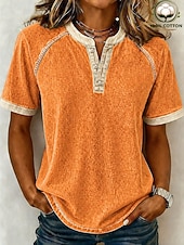  Damen Henley Hemd Vintage Mode Stilvoll Kurzarm Normale Oberteile Lässig Strand Blau Rosa Purpur Orange Grün Sommer Frühling