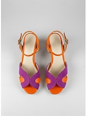 abordables Sandalias de tacón-Sandalias de tacón grueso con bloques de color para mujer: zapatos de punta abierta de gamuza y piel sintética vibrantes para citas informales y atuendos de verano.