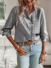 billiga Enkla blusar-Dam Skjorta Button Down skjorta Casual skjorta Volangskjorta Knappar Slät Stylish Klassisk Modern Långärmad Hög krage Vanliga toppar Dagligen Helgdag Utekväll Vit Rodnande Rosa Himmelsblå Mörkgrå