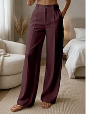 Χαμηλού Κόστους φαρδύ πόδι &amp; ψηλόμεσο-Γυναικεία Πλατύ Πόδι Παντελόνια Παντελόνι επίσημο Casual παντελόνι Μοντέρνα Κομψό στυλ street Βασικό Πλήρες μήκος Ψηλή Μέση Σκέτο Τσέπη Ελαστική μέση Άνετο Ανελαστικό Καθημερινά Γραφείο Διακοπές