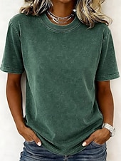  Kvinners 100% bomull T-skjorte Skjorte Vintage Vasket topper Tee Topp Enkel Vintage Mote Stilig Kortermet Crew Hals Vanlige topper Daglig Utendørs Helg Blå Svart Lilla Fuchsia Oransje