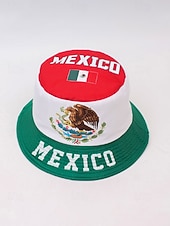baratos Acessórios-Chapéu bucket masculino reversível em poliéster, estampa da bandeira do México, chapéu leve para torcedores de futebol, ideal para dias de jogo, esportes casuais e atividades ao ar livre.