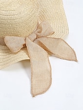 abordables Chapeaux pour femmes-Chapeau de soleil bohème en paille pour femme, chapeau de plage pliable multicolore avec nœud papillon, chapeau à larges bords portable pour une tenue décontractée