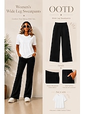 cheap Wide Leg &amp; High Waisted-Women's Slacks Straight Streetwear Casual Full Length Natural Plain Pocket Elastic Waist Soft Street Holiday Weekend claret Depression Green Grey Black Fall Regular Fit