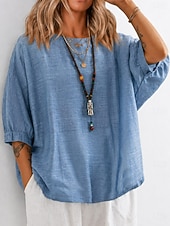 cheap Plain tee-Women's T Shirt Tee Top Solid Color Vintage Stylish Casual Half Sleeve Crew Neck Regular Tops Daily Going out Vacation Wear Blue Pink Purple Green Summer Spring