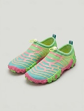 economico Donne-Scarpe da acqua da donna verdi e colorate con stampa geometrica - calzature slip-on larghe in mesh traspirante ad asciugatura rapida, scarpe a piedi nudi antiscivolo per spiaggia, snorkeling e nuoto