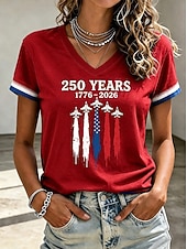  Jour de l'Indépendance Américaine Femmes T-shirt Imprimé Graphique Drapeau Américain ancien Élégant Classique Manche Courte Col en V Hauts Longs Occasionnel Quotidien Bleu Blanche Rouge Été Printemps