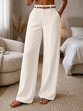  Femmes Jambe large Dress Pants works Pantalons Élégant Mode Travail Longueur complète Taille haute Confort Quotidien Affaires Bureau Noir Blanche Vert épinard Abricot Été Printemps Automne Hiver