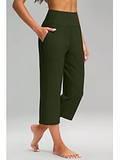 cheap Straight-Leg Pants-Women's Wide Leg Chinos Vacation Classic Style Basic Capris High Waist Plain Pocket Comfy Comfort Soft Stretchy Casual Gym Yoga Apricot Black White Army Green Spring Regular Fit
