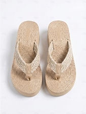 preiswerte Frauen-Damen-Flip-Flops aus Stroh mit Plateausohle – sommerliche Keilsandalen im Boho-Stil mit geflochtenen Riemen, ideal für Strandurlaub und Resort-Aktivitäten. &amp;gemütliches Spazierengehen im Freien