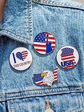  Women's Patriotic Alloy Pin Set, USA Independence Day and 250th Anniversary Pins, Red White Blue Lapel Pins for Festive, Travel, and Daily Wear