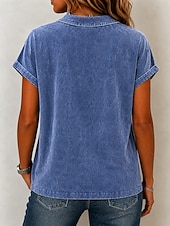  camicia da donna softfade™ 100% cotone lavato, top vintage lavati, tinta unita, elegante, basic, maniche corte, colletto, top regolari, casual, per tutti i giorni, per uscire, blu, rosa, viola, verde, estate, primavera