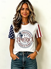  American Independence Day Women's T Shirt Print Graphic American Flag Vintage Fashion Casual Short Sleeve Crew Neck Regular Tops Casual Daily Weekend Maroon White Red Summer Spring