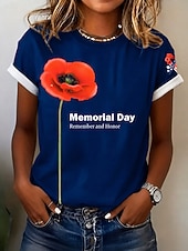  American Independence Day Women's T Shirt Print Graphic Flag Plants Vintage Fashion Stylish Short Sleeve Crew Neck Round Neck Regular Tops Casual Daily Weekend Blue Black White Summer Spring Fall