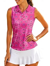 economico Tennis-Per donna Geometrico Top Maglietta sportiva Polo da golf Maglia da tennis Senza Maniche Cerniera Floreale UPF50+ Resistente ai Raggi UV Alta elasticità Traspirante Tennis Golf Pickleball Colletto