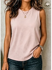 economico T-shirt semplice-softfade™ canotta da donna elegante vintage lavata 100% cotone senza maniche girocollo plissettata blu nero viola chiaro estate primavera