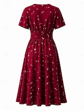 abordables Vestidos florales elegantes-Mujer Vestido Midi Vestido de una línea Vacaciones Casual Boho Ajuste regular Floral Graphic Manga Corta Escote en Pico Azul Piscina Rojo Verde Trébol Verano Primavera